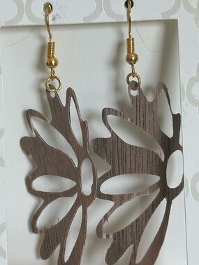 Gold-Accent Brown Floral Drop Earrings - Women Jewelry